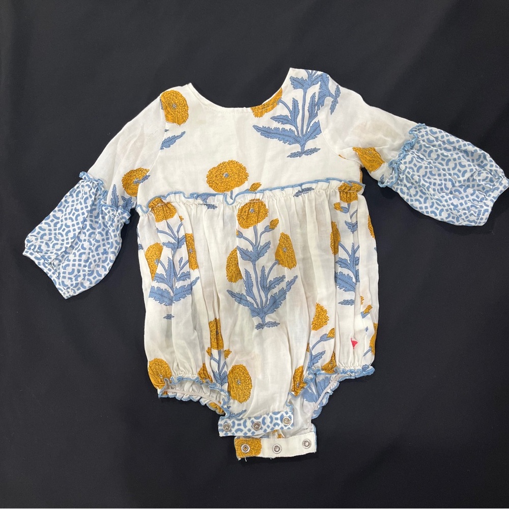 Pink Chicken Floral Baby Romper (worn once)
